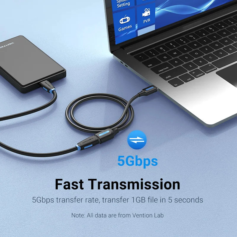 Vention-Cabo de Extensão USB 3.0, Velocidade Rápida