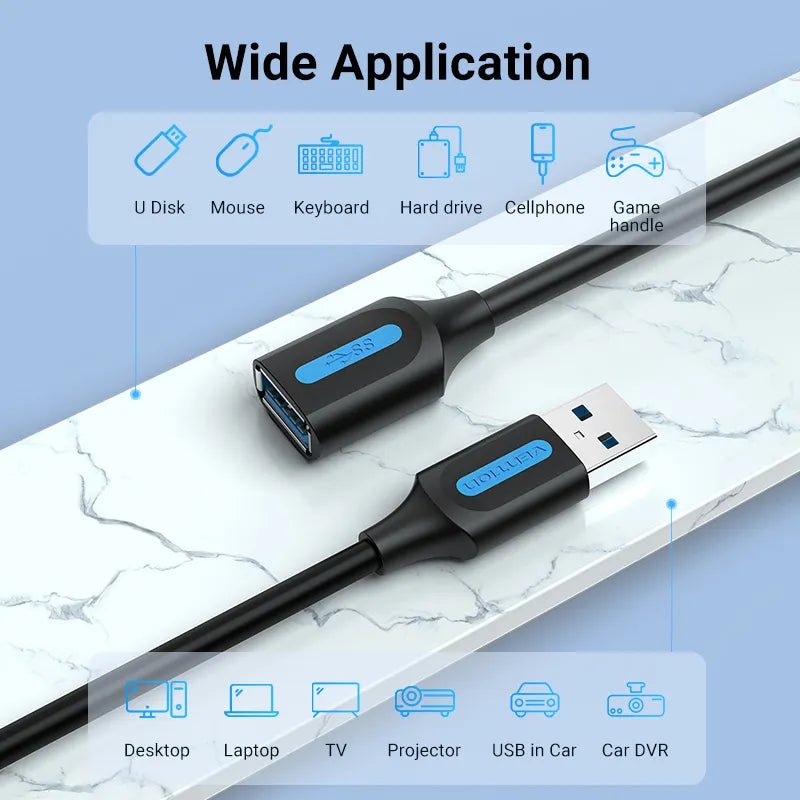 Vention-Cabo de Extensão USB 3.0, Velocidade Rápida