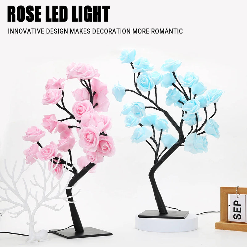 Luzes de Rosa com Plugue USB, Candeeiro De Mesa, Flor De Fadas, Luz Noturna, Casa, Festa, Natal, Casamento, Decoração Do Quarto, Presente, 24 LED