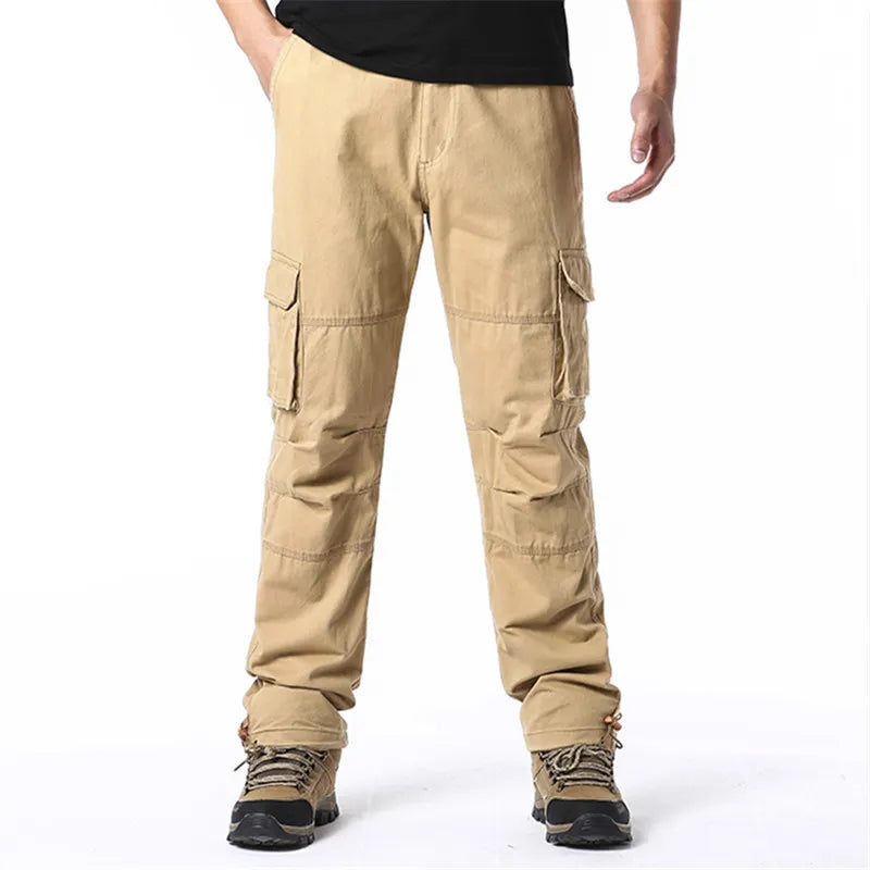 Calça Cargo de bolso grande masculino, esportes ao ar livre, jogging, militar, calça tática, elástico na cintura, algodão puro, calça casual de trabalho