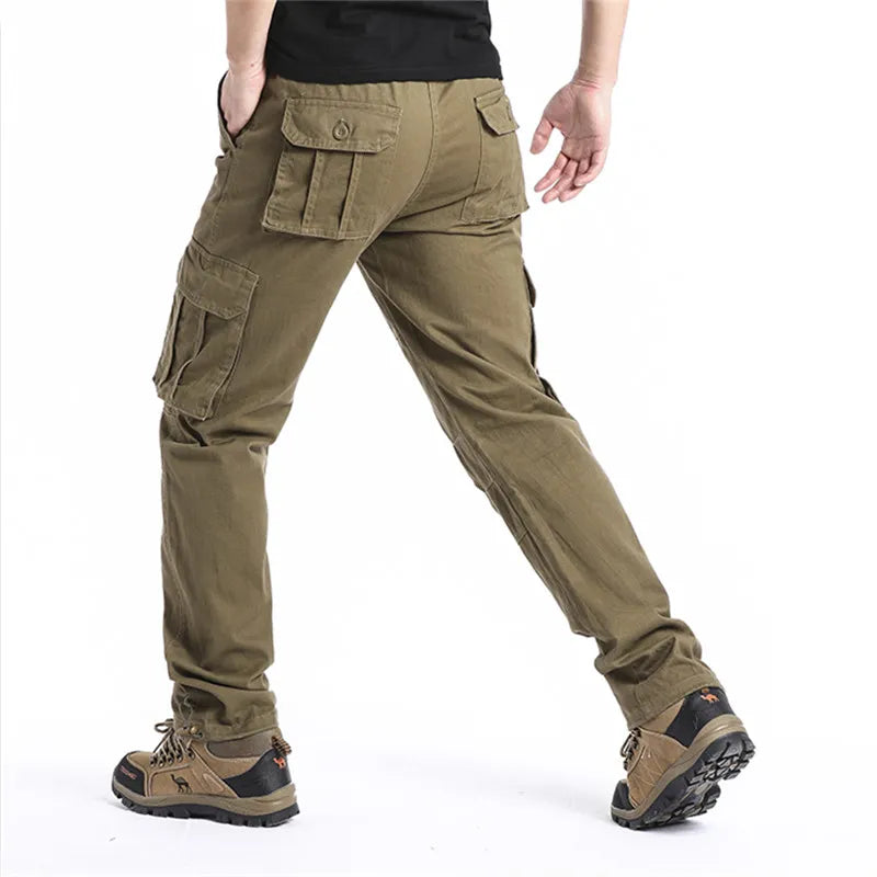 Calça Cargo de bolso grande masculino, esportes ao ar livre, jogging, militar, calça tática, elástico na cintura, algodão puro, calça casual de trabalho