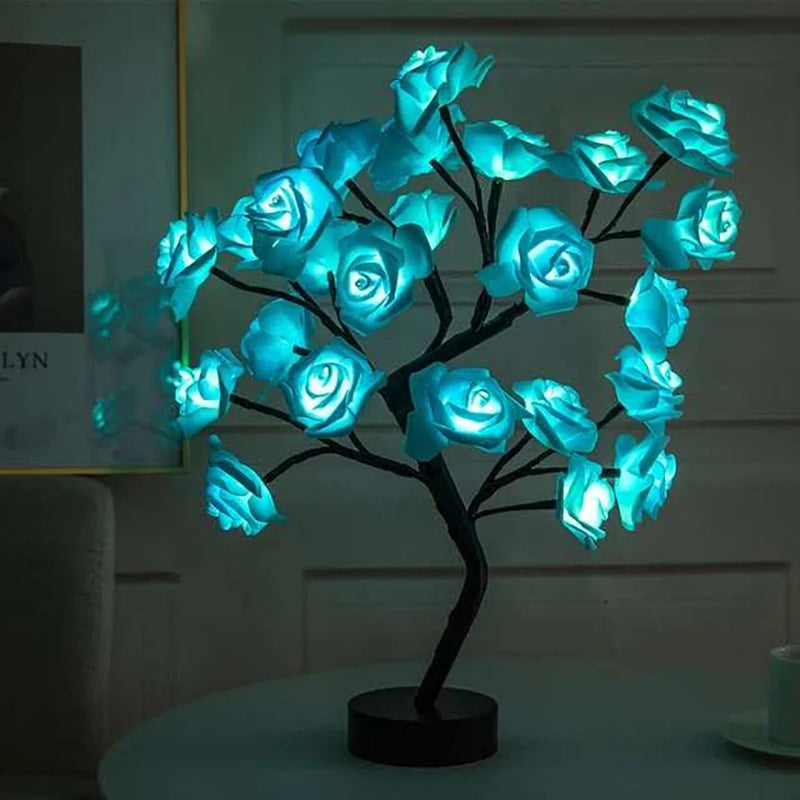 Luzes de Rosa com Plugue USB, Candeeiro De Mesa, Flor De Fadas, Luz Noturna, Casa, Festa, Natal, Casamento, Decoração Do Quarto, Presente, 24 LED