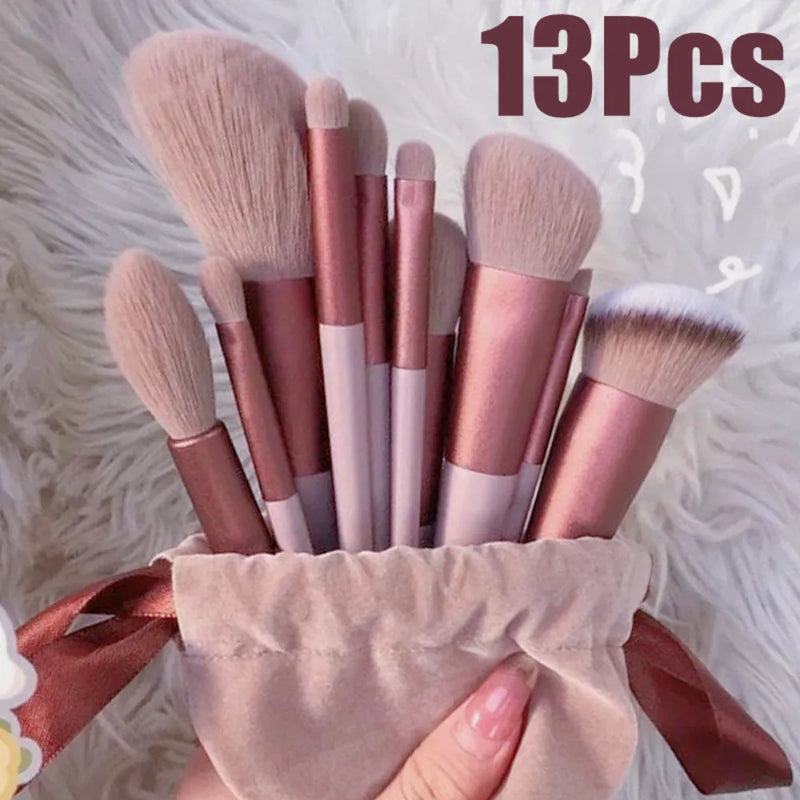 Conjunto completo de pincéis de maquiagem feminina, cosmética, 3 cores, cabelos macios, pincel de base, sombra, kit completo, 13 peças