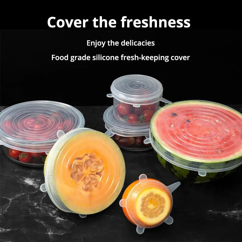 Utensílios De Cozinha De Silicone Transparente, Fresh-Keeping, Stretch Universal Bowl Cover, Geladeira, Forno de microondas selado, 6pcs por conjunto