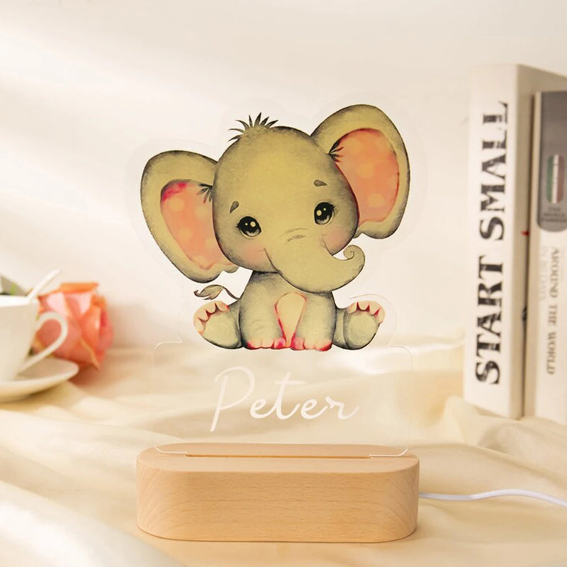 Personalizado Animal Night Light para Crianças, Lâmpada Acrílica Personalizada para o Bebê, Quarto Infantil, Decoração do Lar, Presente de Aniversário, Neonate