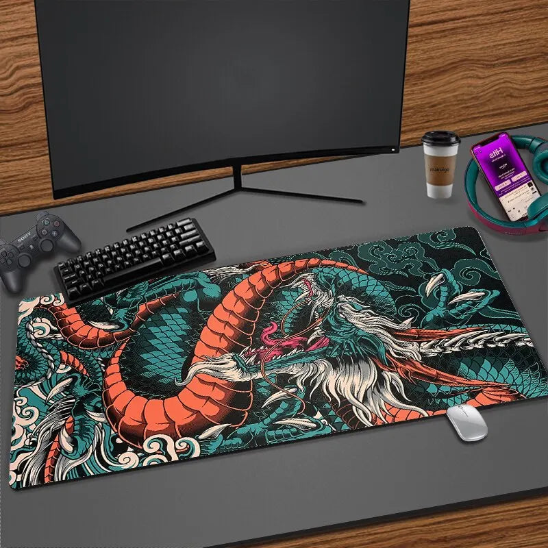 Dragão Japonês Grande Mouse Pad Gaming, Gamer Mousepad, Tapete De Mesa, Teclado, Mouse Pad, Velocidade Da Mesa, Anime, 900x400, 700x300, XXL