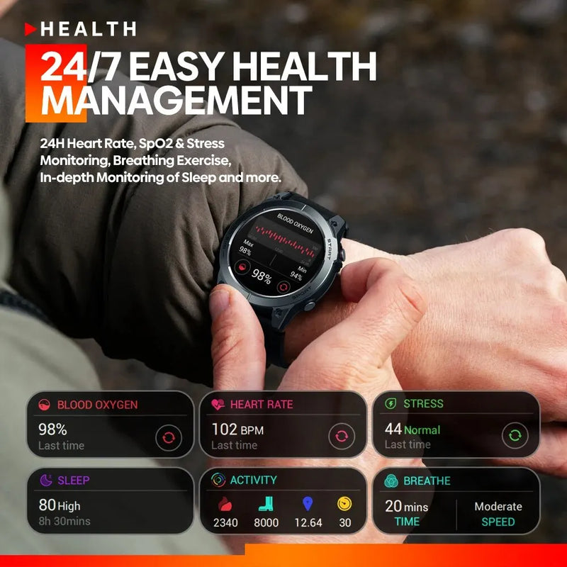 Zeblaze Stratos 3 Relógio Inteligente com GPS Premium, Display Ultra HD AMOLED, GPS Embutido, Hi-Fi Bluetooth, Chamadas Telefônicas Smartwatch