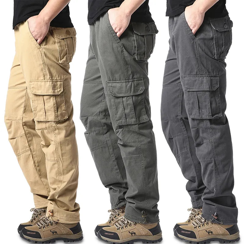 Calça Cargo de bolso grande masculino, esportes ao ar livre, jogging, militar, calça tática, elástico na cintura, algodão puro, calça casual de trabalho