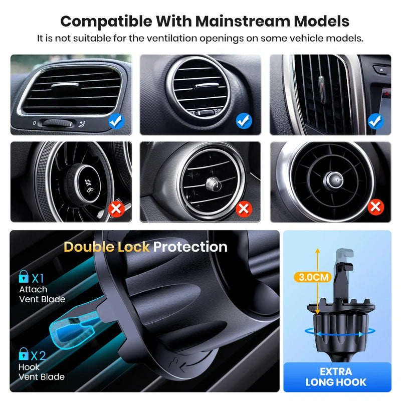 Topk-Air Vent Car Phone Mount, mãos livres celular, braçadeira de automóvel, berço para todos os telefones, casos grandes, casos grossos