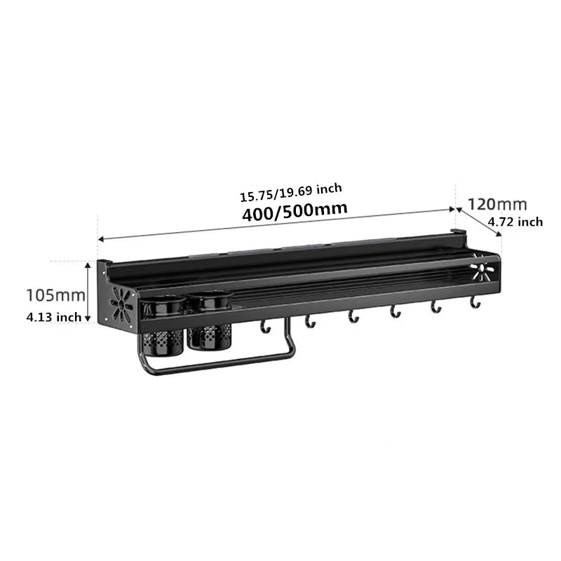 De parede Cozinha Organizador Prateleira, armazenamento de especiarias, rack, porta-faca, tempero, pauzinho, colher, pá, prateleira