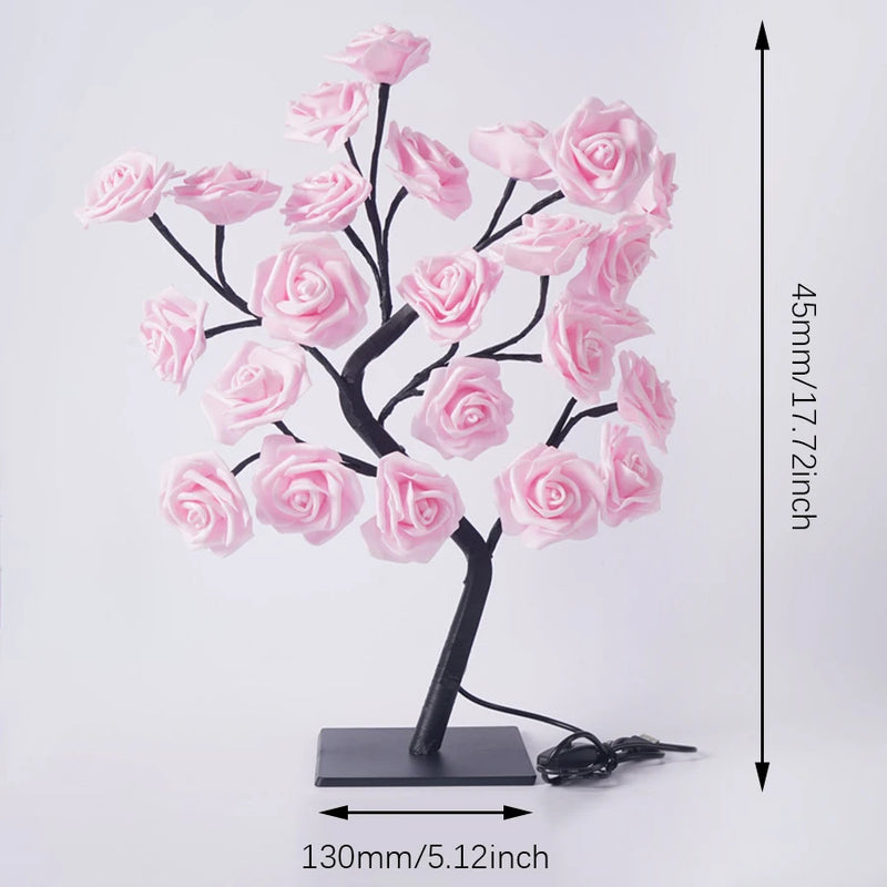 Luzes de Rosa com Plugue USB, Candeeiro De Mesa, Flor De Fadas, Luz Noturna, Casa, Festa, Natal, Casamento, Decoração Do Quarto, Presente, 24 LED